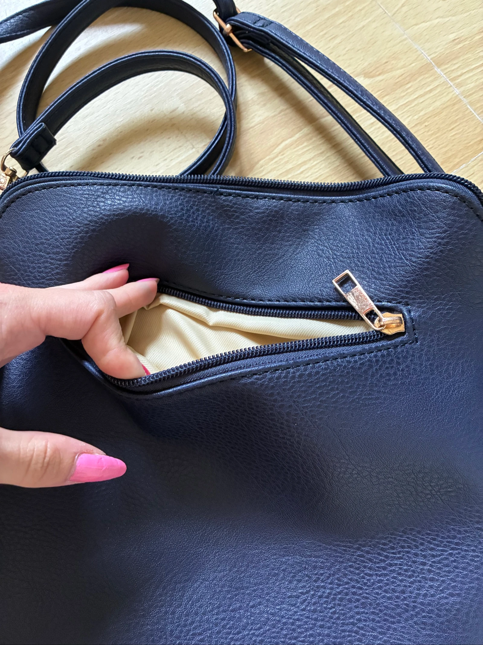 Bolsa de ombro dourada azul marinho couro sintético feminino – photo 8